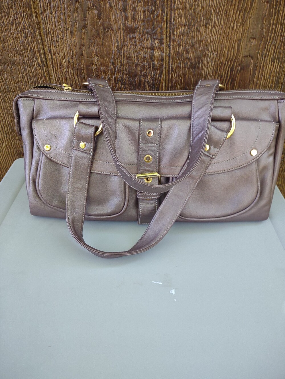 Perlina Brown Leather Satchel